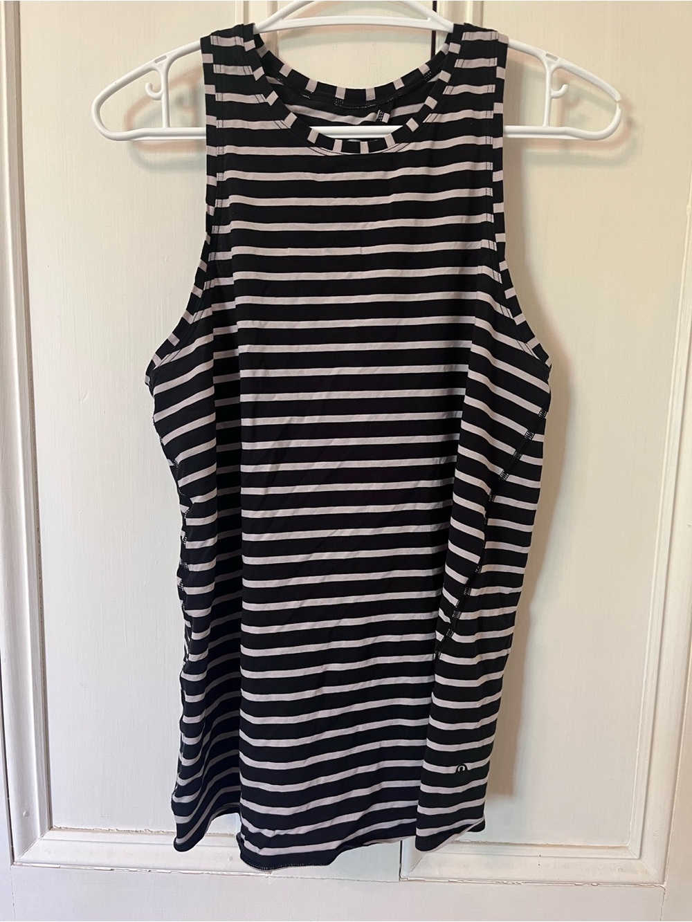lululemon athletica Black and Beige Striped Open-back Tank Top
